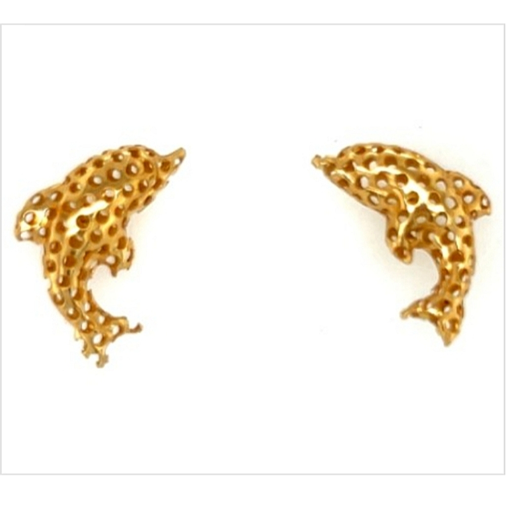 18K Jumping Dolphin Yellow Gold Earrings